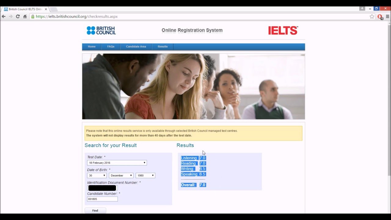 IELTS test results